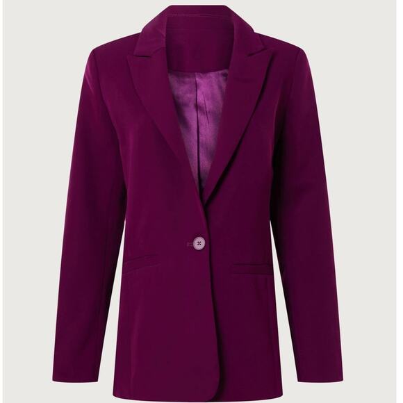 Endless Rose Blazer Purple Crepe Pockets One-Button Notch Collar‎ Sz M - Picture 4 of 12